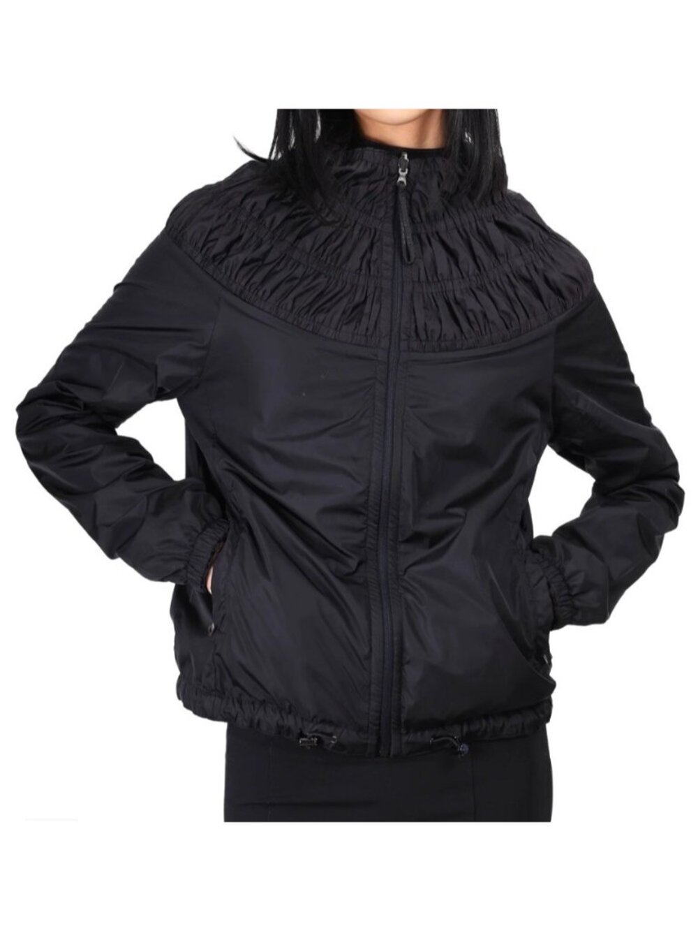 Prada Women's Sz M Nylon Jacket With Reversible Ruched Detail & Zipper Closure